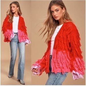 Lulus Colorblock Fringe Knit Cardigan Sz S Cable Knit Tassel